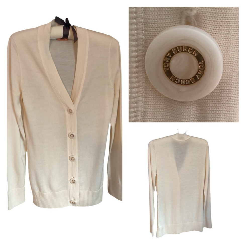 🚨Final Sale🚨New Tory Burch Cream Button Down Long Sleeve Sweater Size Small